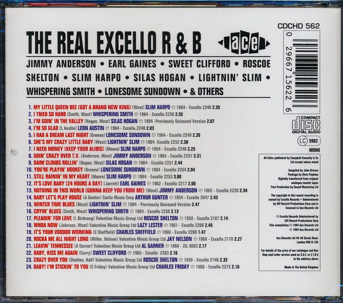 Various - The Real Excello R & B (24 tracks) Music CD
