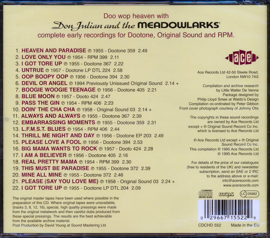 Don Julian & The Meadowlarks - Heaven & Paradise (22 tracks) Music CD