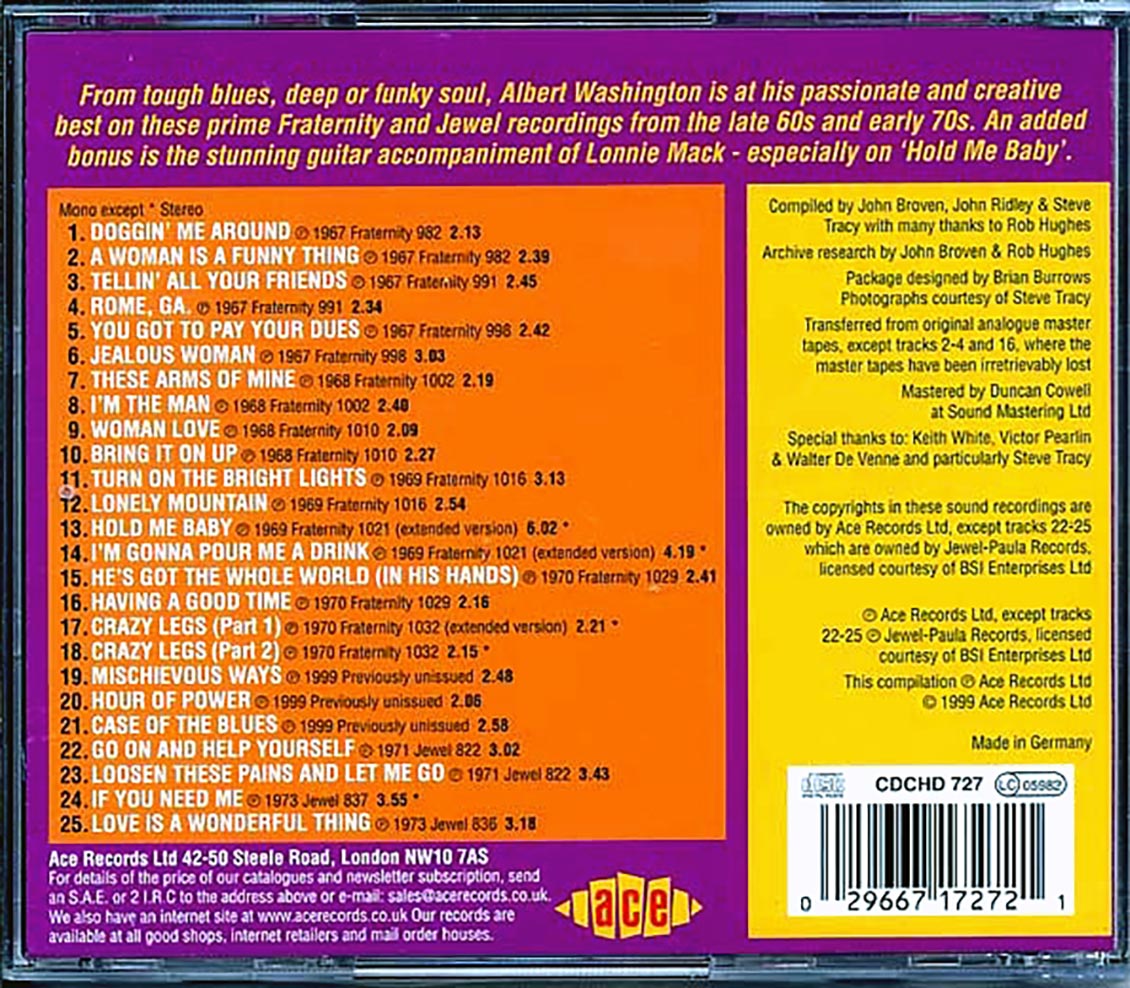 Albert Washington - Blues & Soul Man (25 tracks) Music CD