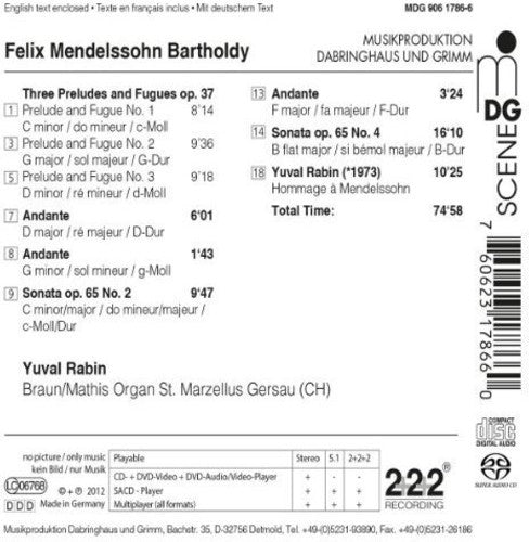 the album cover for Mendelssohn / Rabin - Organ Works: Three Preludes & Fugues Op 37