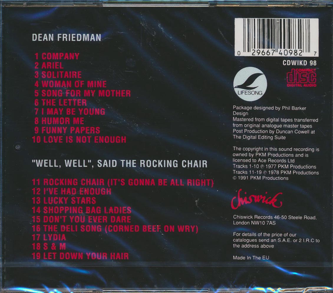 Dean Friedman - Dean Friedman + Well, Well, Said The Rocking Chair Music CD