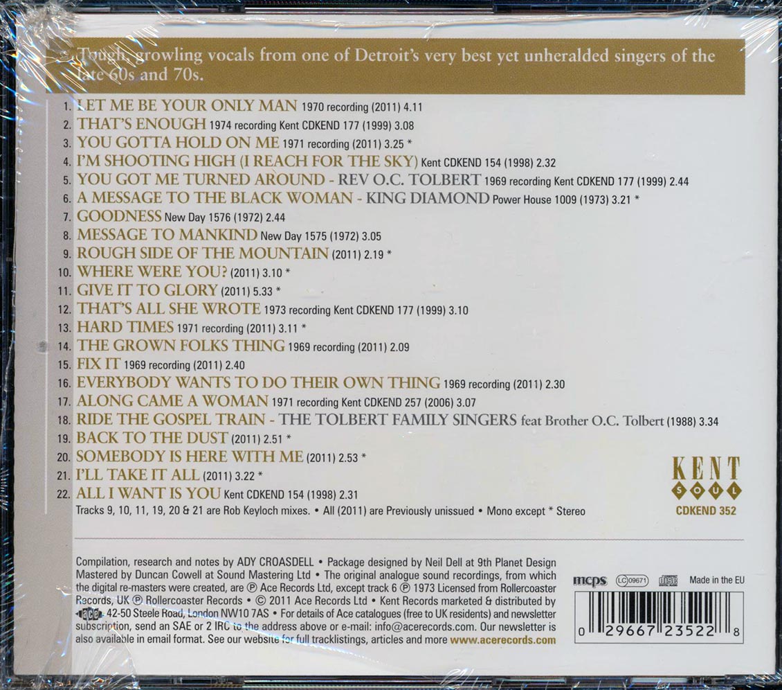 OC Tolbert - Black Diamond: Dave Hamilton's Detroit Masters (22 tracks) Music CD