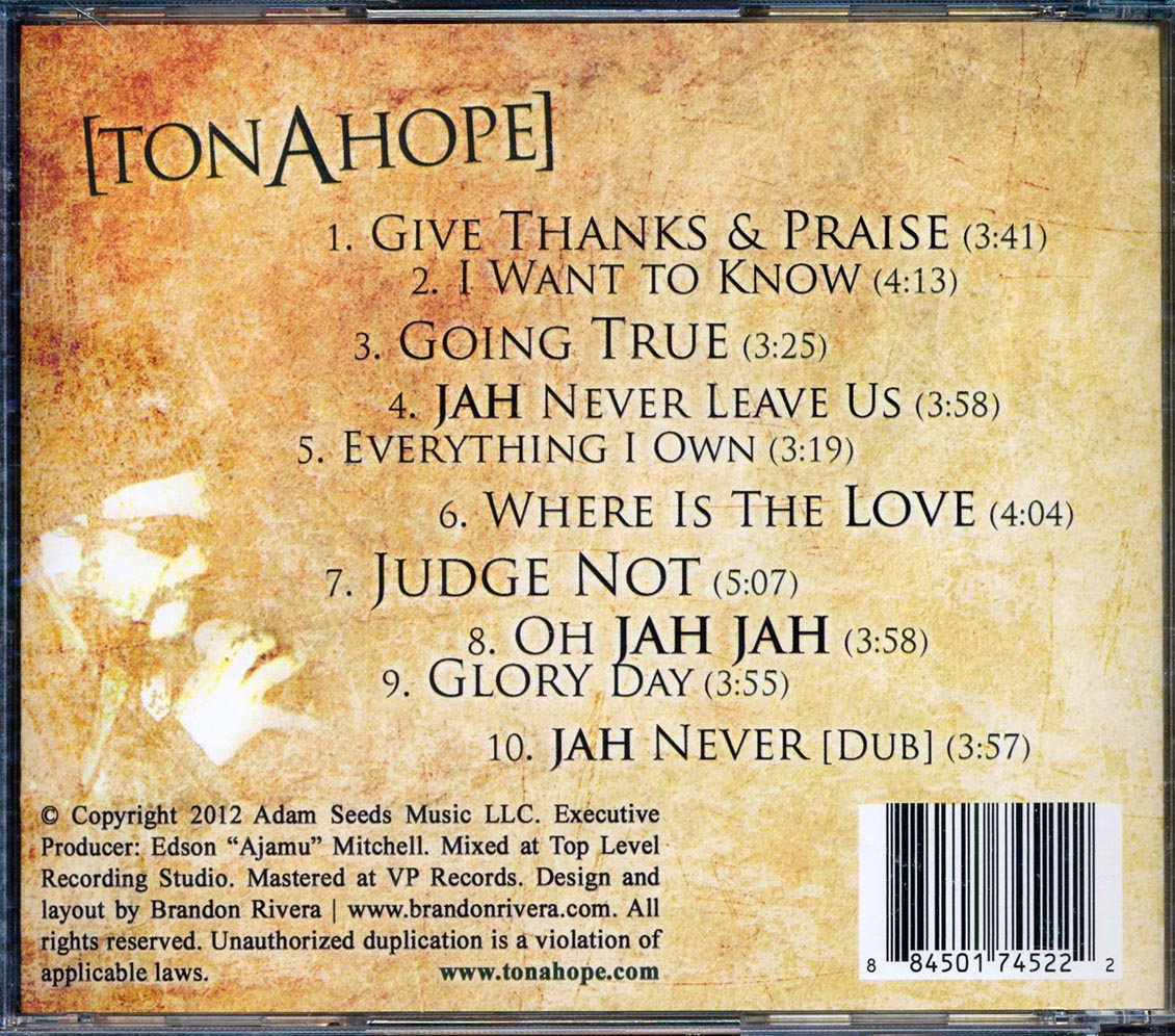 Ton A Hope - Judge Not Music CD
