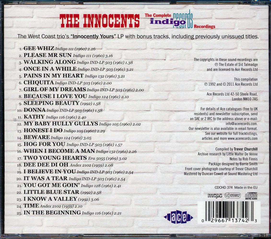 The Innocents - The Complete Indigo Recordings (25 tracks) Music CD