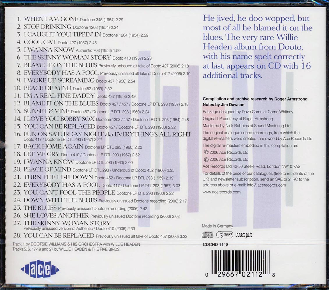 Willie Headen - Blame It On The Blues Again (28 tracks) Music CD