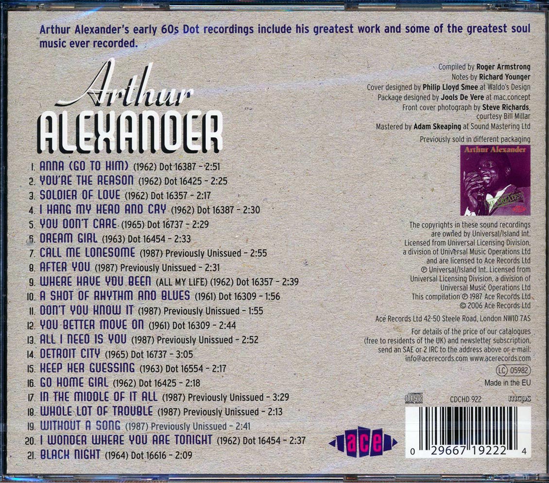 Arthur Alexander - The Greatest (21 tracks) Music CD