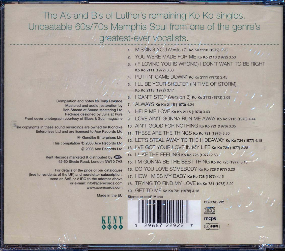 Luther Ingram - I Don't Want To Be Right: The Ko Ko Singles Volume 2 Music CD