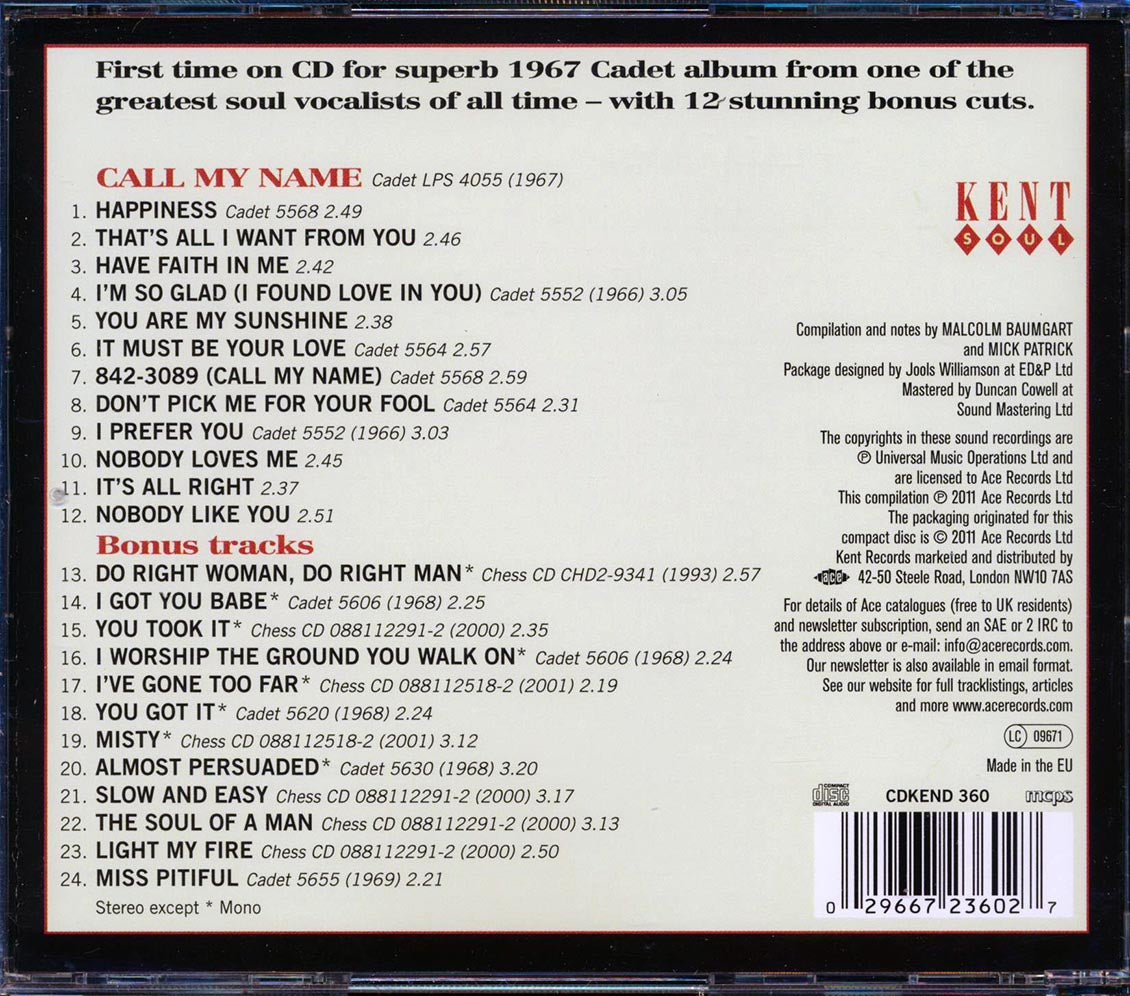 Ette James - Call My Name (24 tracks) Music CD