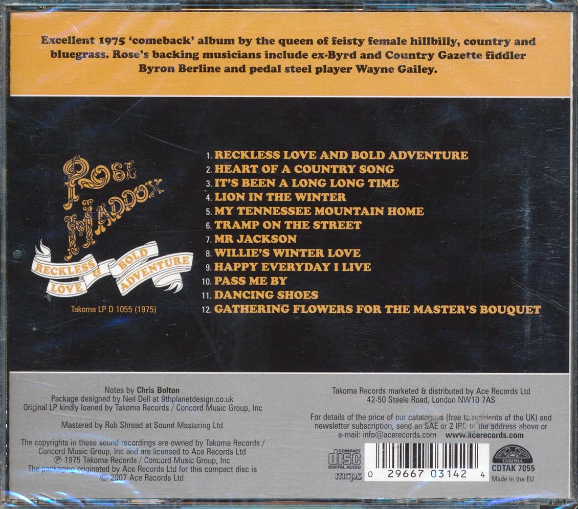 Rose Maddox Reckless Love & Bold Adventure Music CD