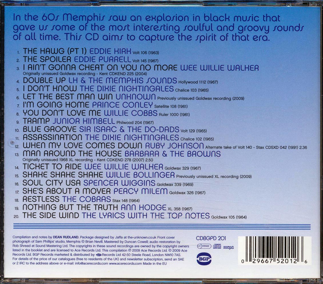 Various - Memphis 60: Soul, R & B And Proto Funk From Soul City USA (20 tracks) Music CD