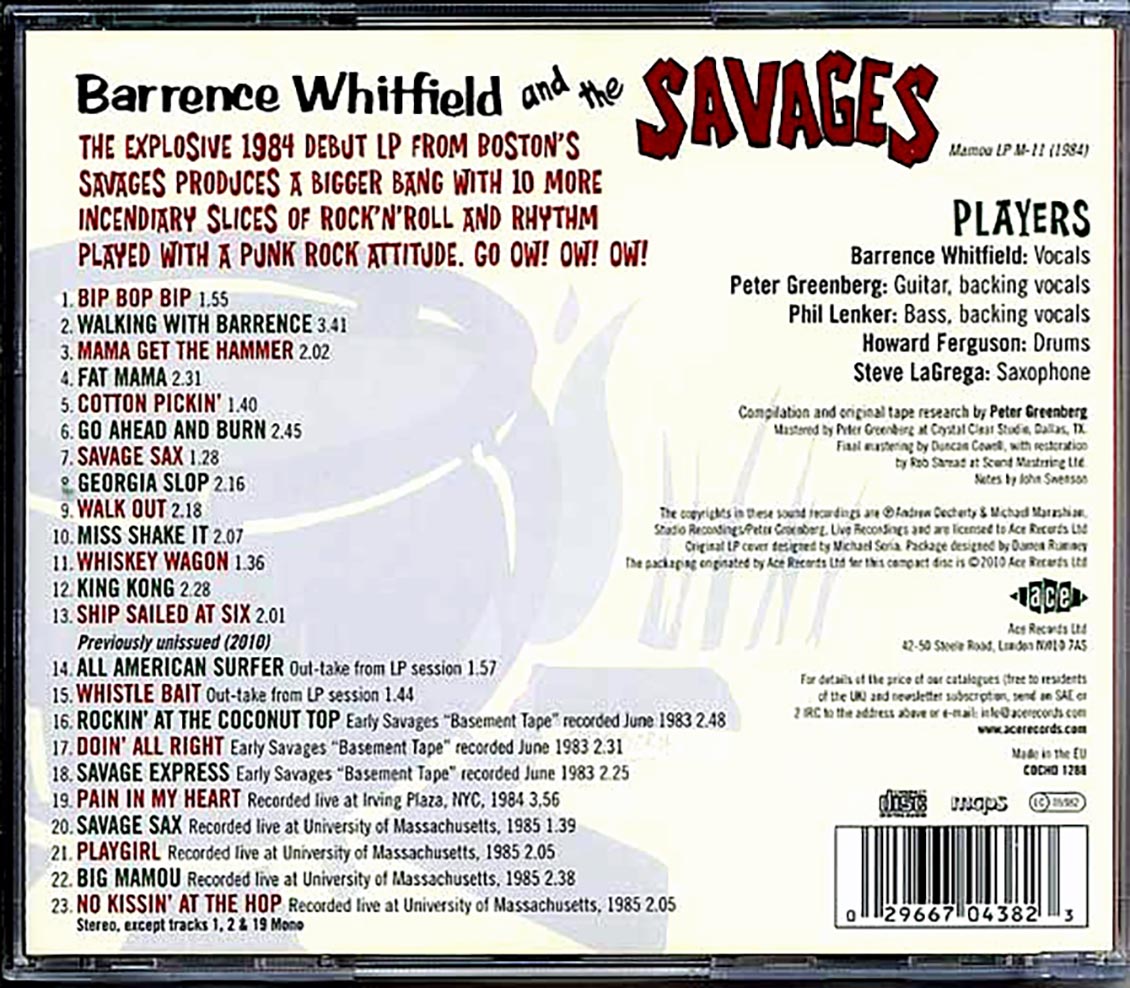 Barrence Whitfield & The Savages - Barrence Whitfield & The Savages Plus 10 More For The Pot (23 tracks) Music CD