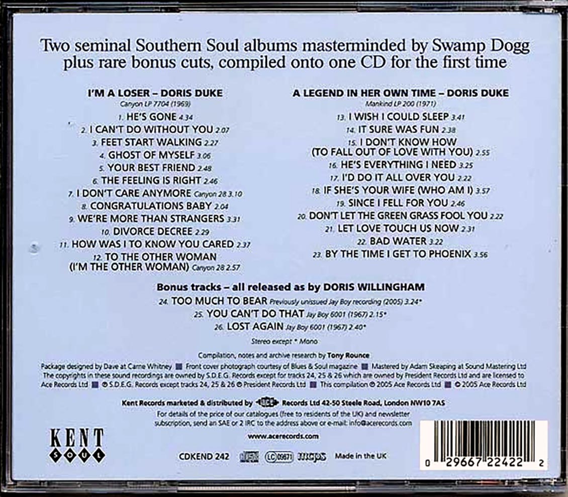 Doris Duke - I'm A Loser: The Swamp Dogg Sessions And More (26 tracks) Music CD
