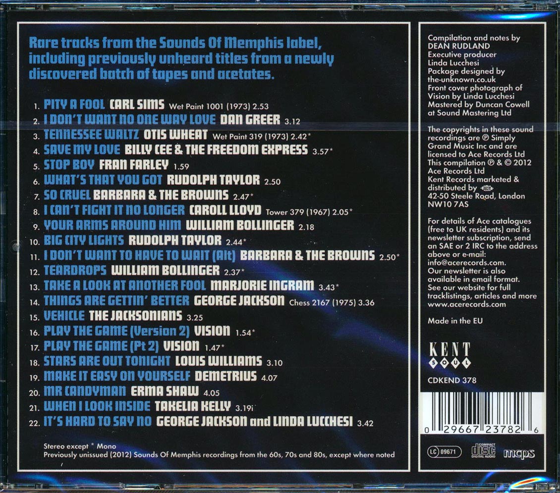 Various - Lost Soul Gems: From Sounds Of Memphis (22 tracks) Music CD