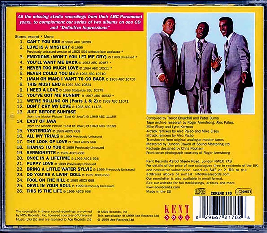 The Impressions - ABC Rarities (26 tracks) Music CD