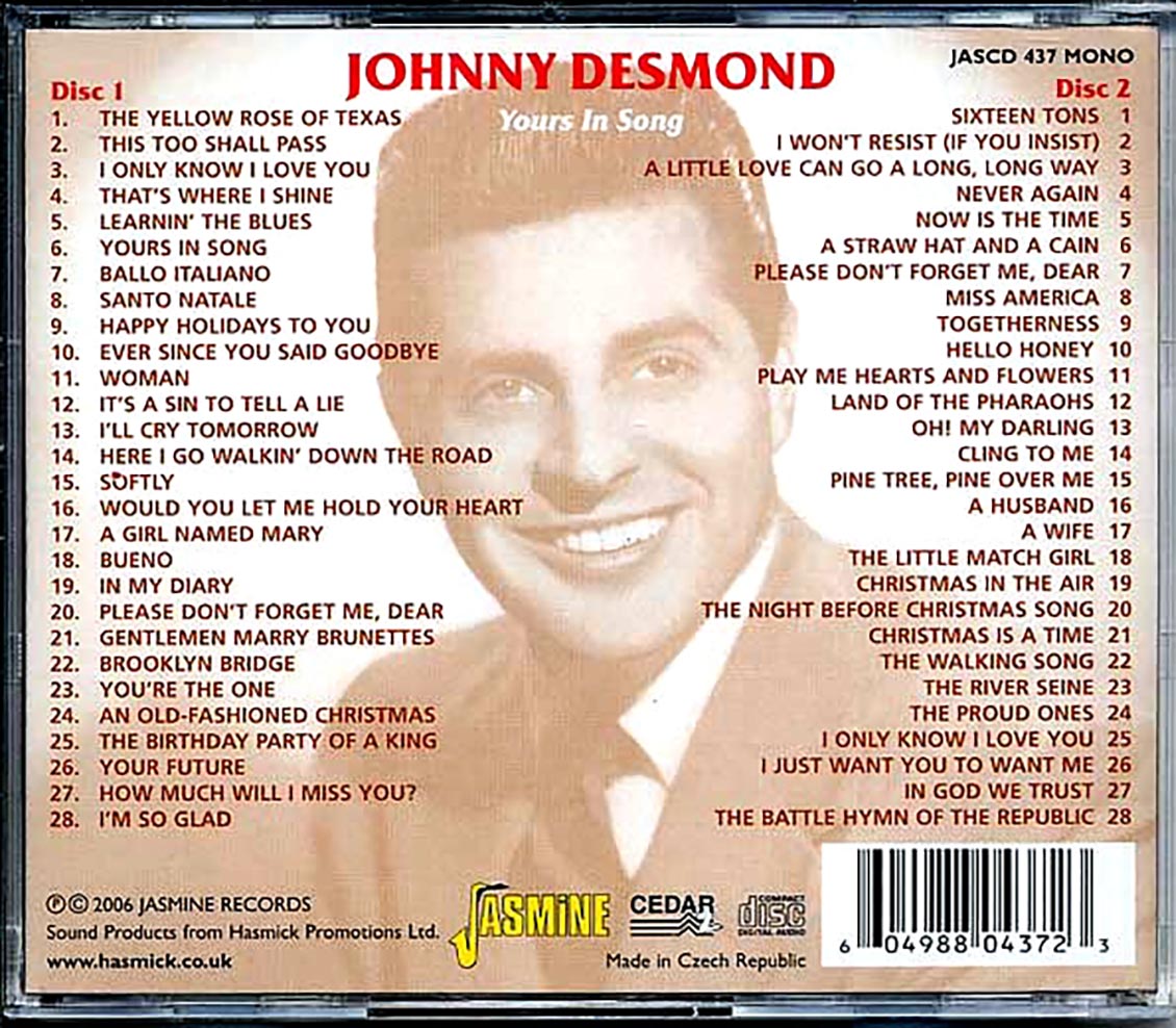 Johnny Desmond - Yours In Song (56 tracks) (2xCD) Music CD