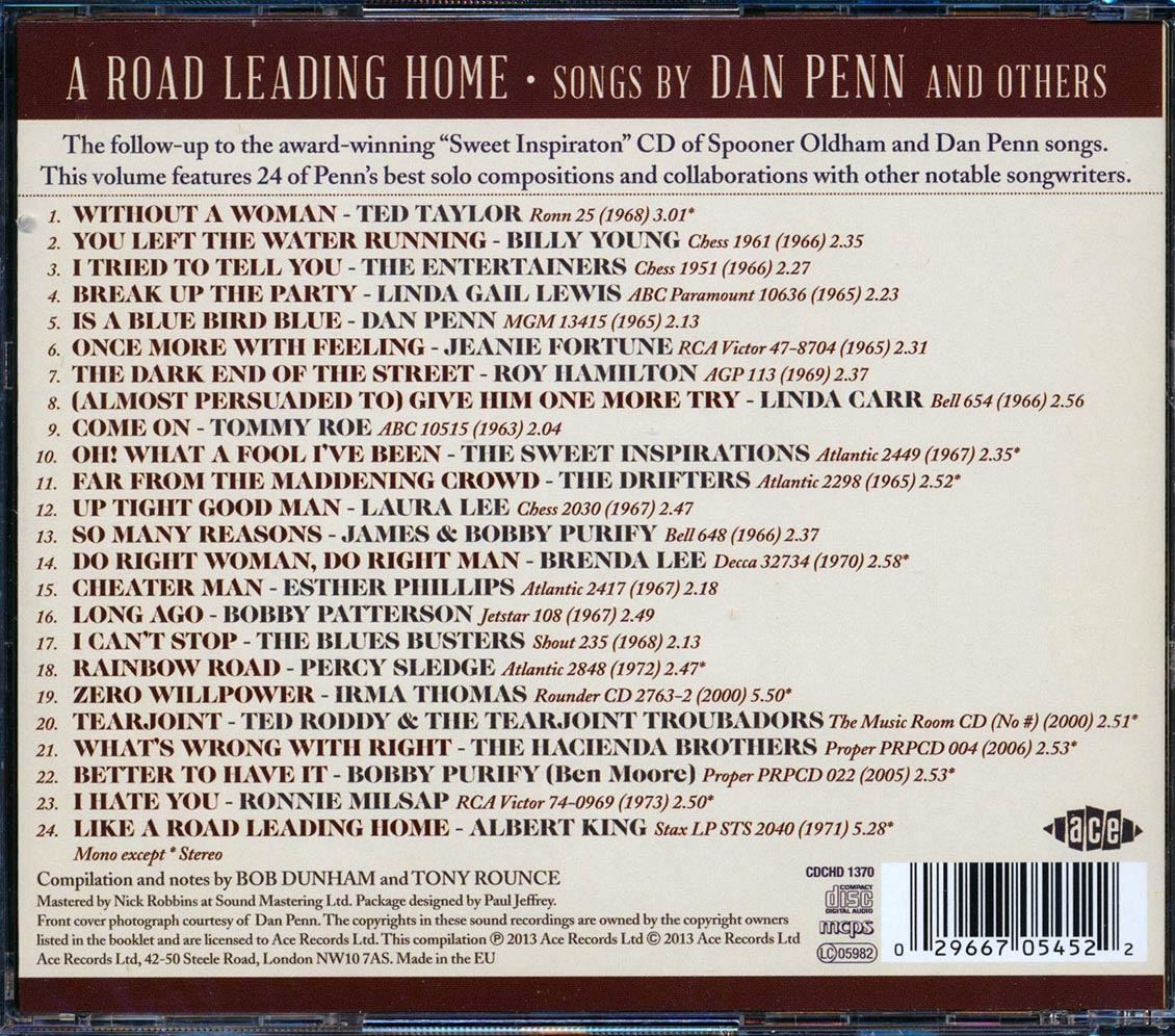 Various - A Road Leading Home: Songs By Dan Penn And Others (24 tracks) Music CD