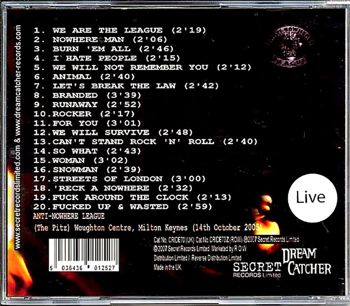 Anti-Nowhere League - Secret Radio Recordings Music CD