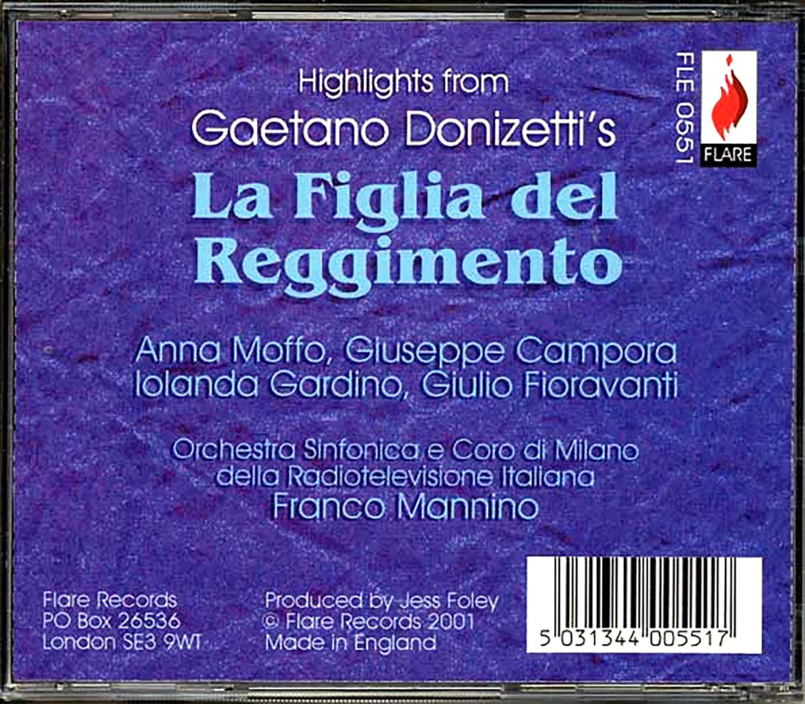 Anna Moffo La Figlia Del Reggimento Music CD
