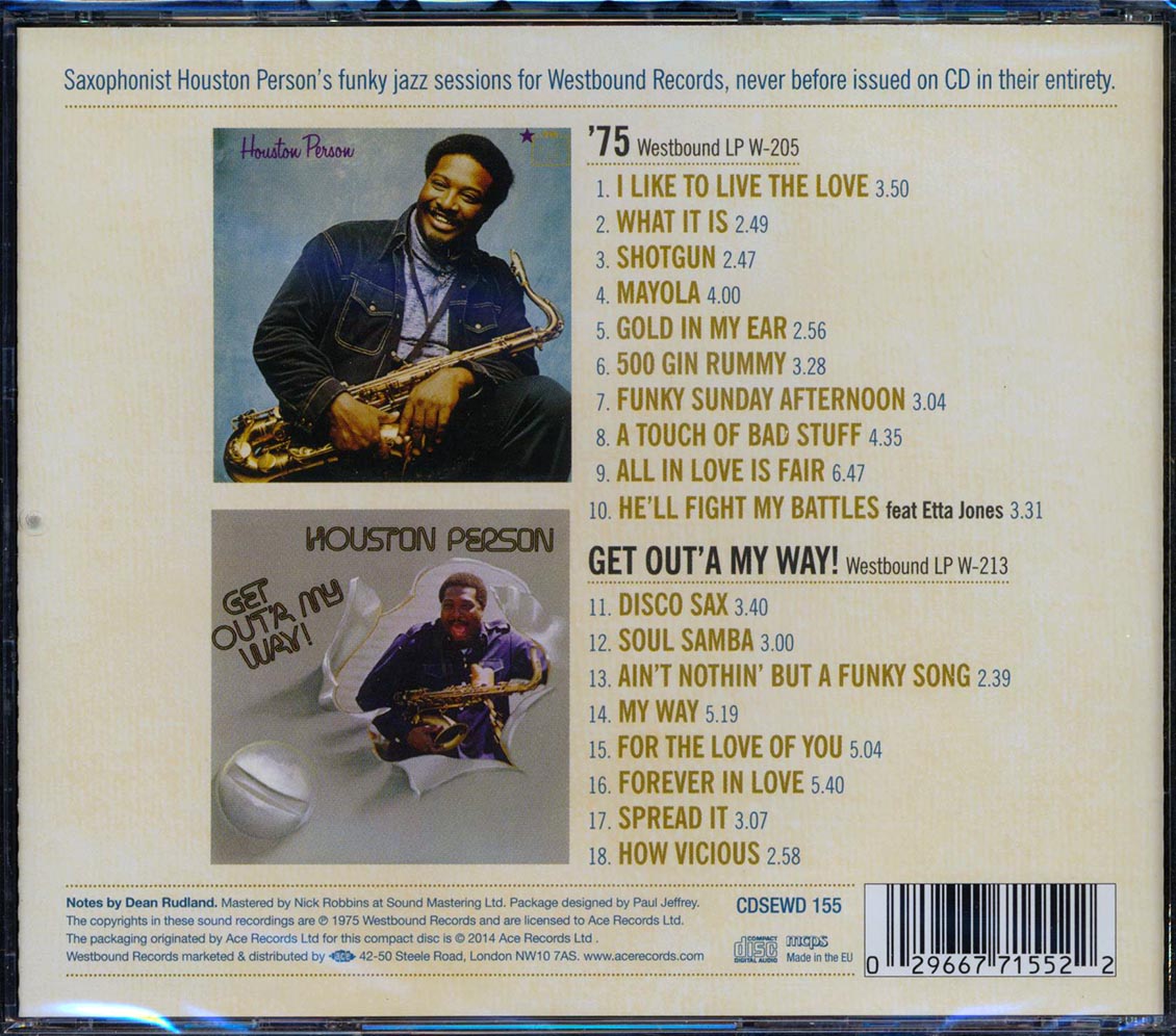 Houston Person - Houston Person '75 + Get Out' A My Way! Music CD