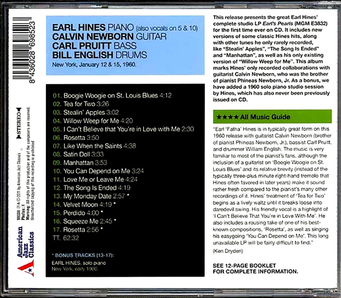 Earl Hines Quartet - Earl's Pearls Music CD