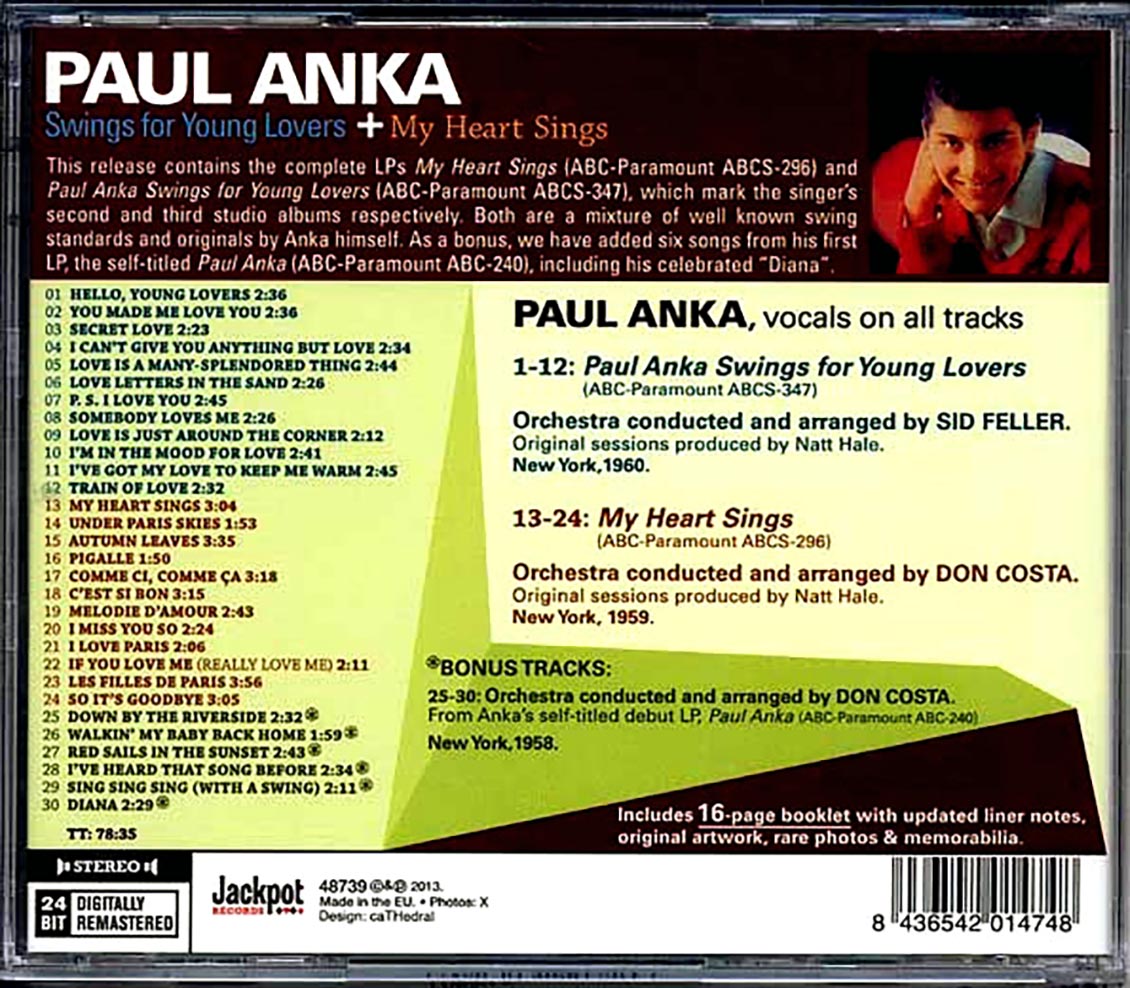 Paul Anka Swings For Young Lovers + My Heart Sings Music CD