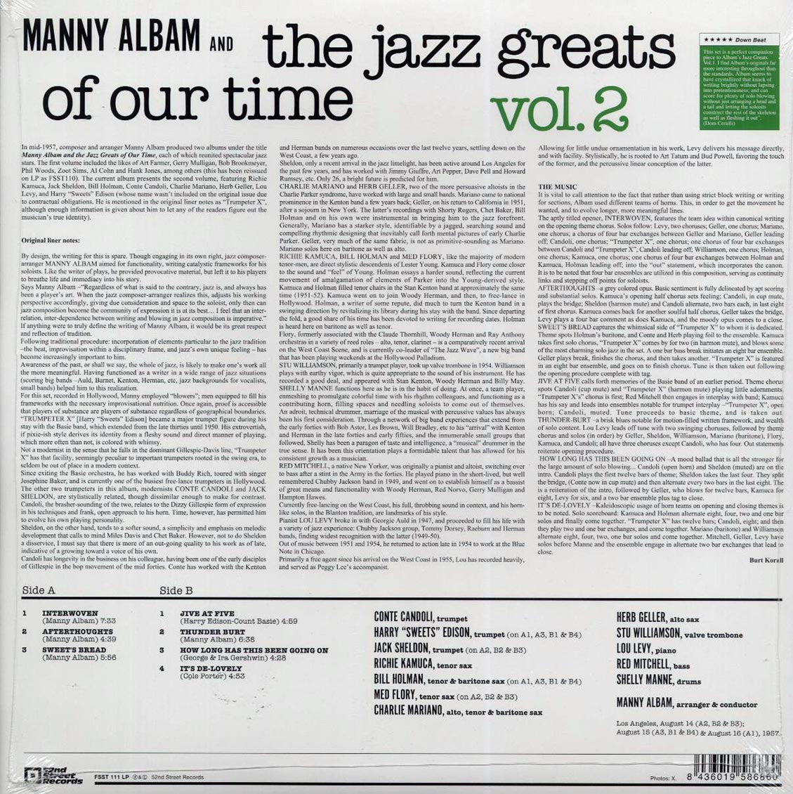 Manny Albam Jazz Greats & The Jazz Greats Of Our Time - Volume 2 (ltd. ed.) (180g) Vinyl Record
