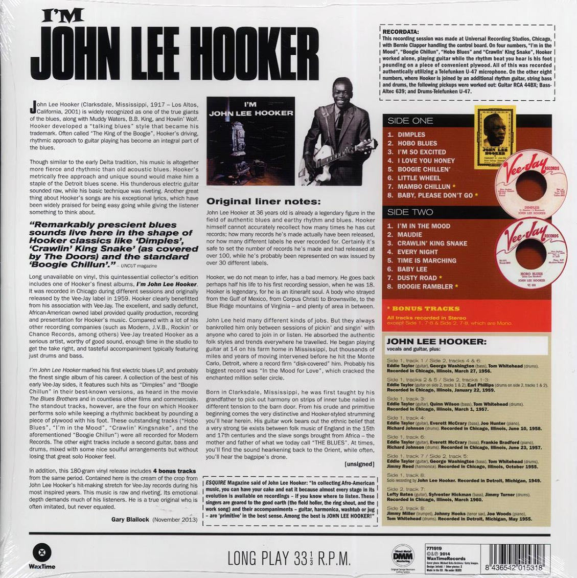 John Lee Hooker - I'm John Lee Hooker (+4 bonus tracks) (ltd. ed.) (180g) Vinyl Record