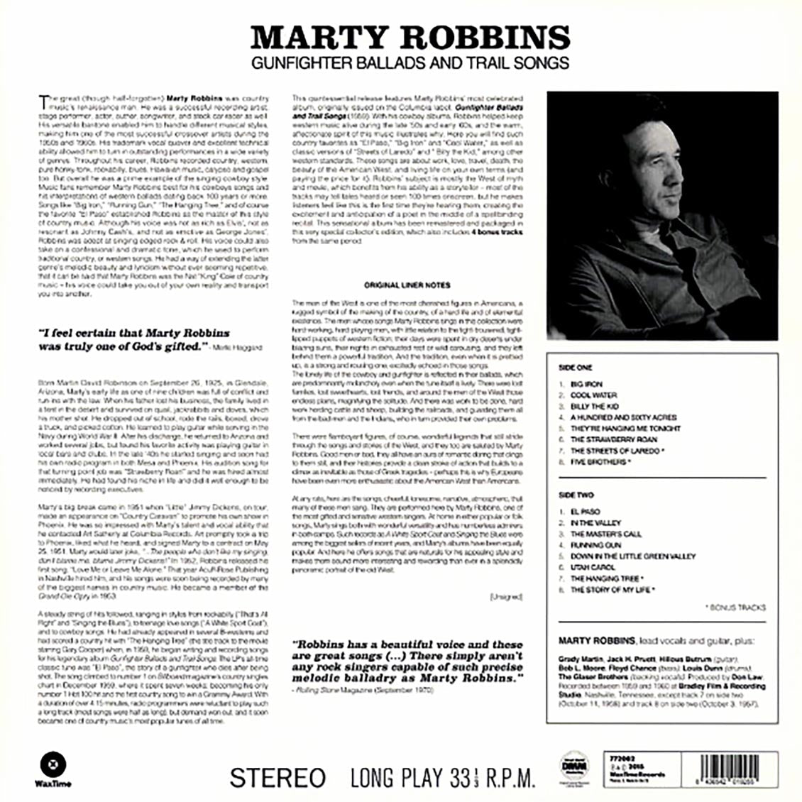 Marty Robbins - Gunfighter Ballads And Trail Songs (+4 bonus tracks) (ltd. ed.) (180g) Vinyl Record