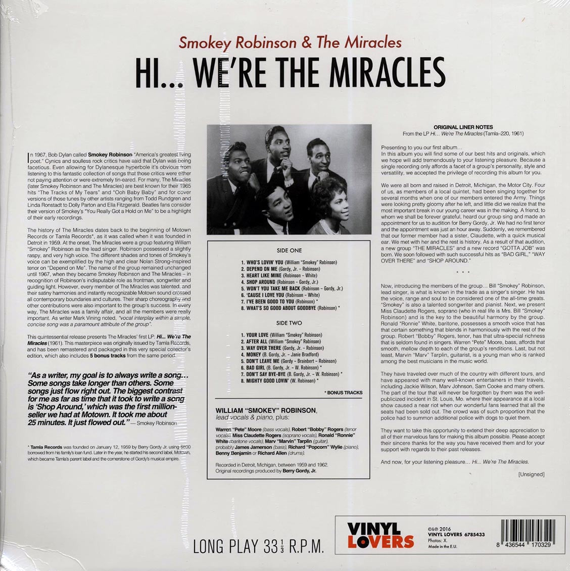 Smokey Robinson & The Miracles - Hi We're The Miracles (+5 bonus tracks) (ltd. ed.) (180g) Vinyl Record
