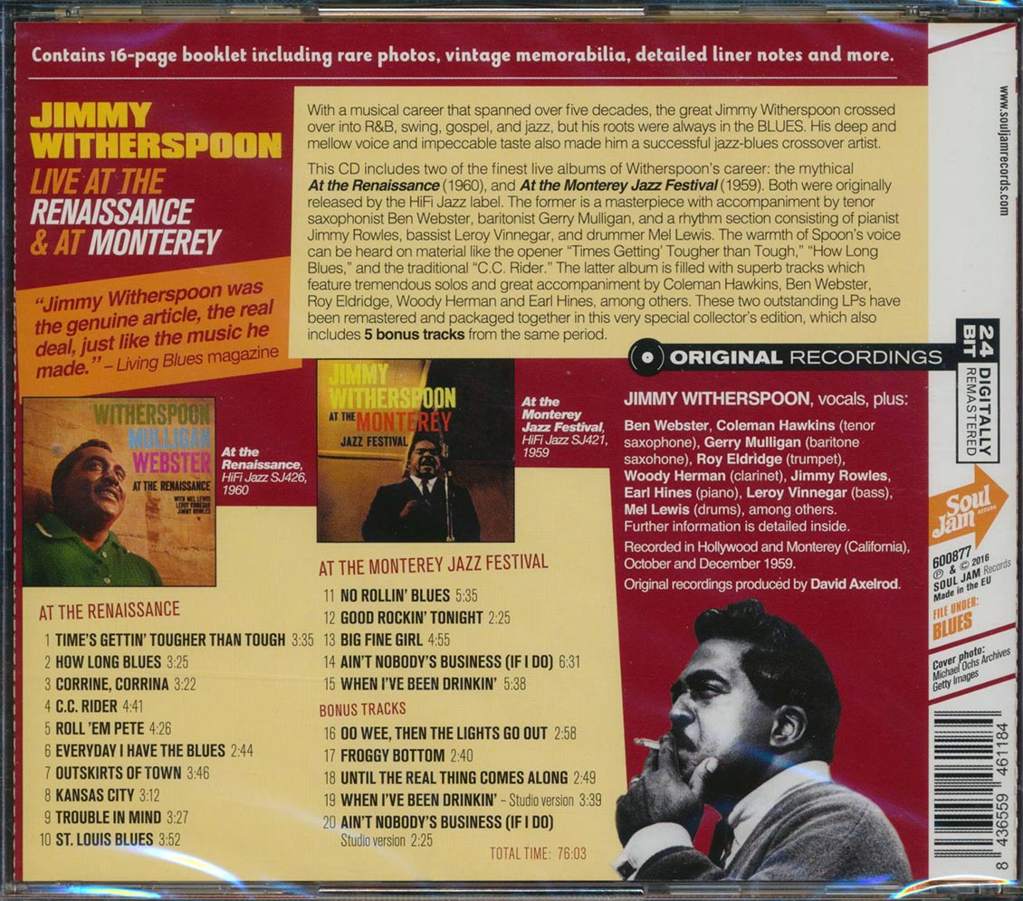 Jimmy Witherspoon - Live At The Renaissance & At Monterey (20 tracks) (2xCD) (incl. large booklet) (remastered) (expanded edition) Music CD