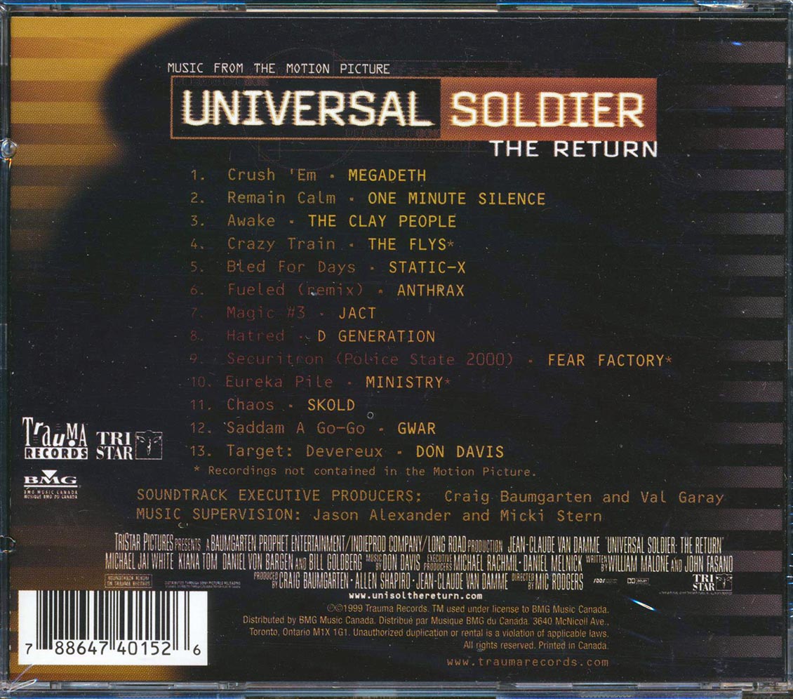 Megadeth Anthrax Ministry Etc Music From The Motion Picture Universal Soldier The Return Music CD