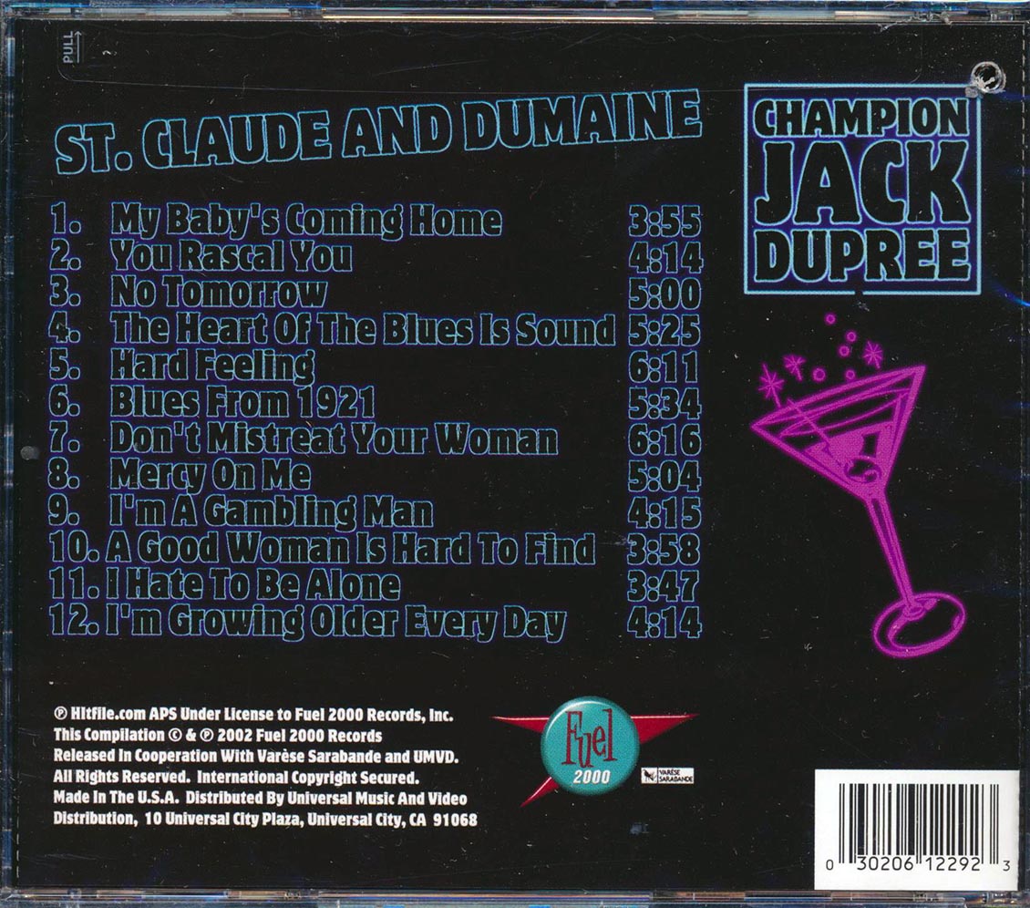 Champion Jack Dupree St Claude And Dumaine marked/ltd stock remastered Music CD