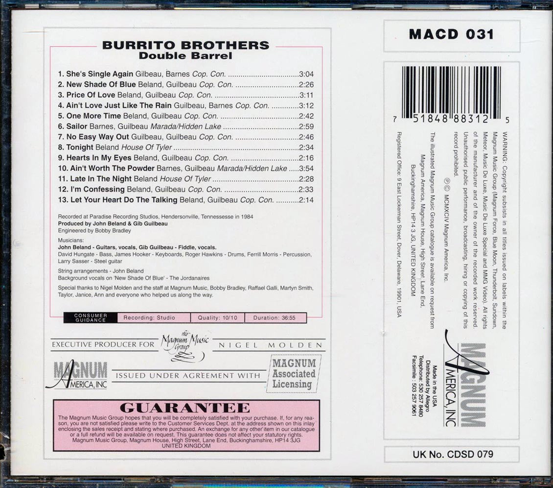 Burrito Brothers Double Barrel marked/ltd stock Music CD