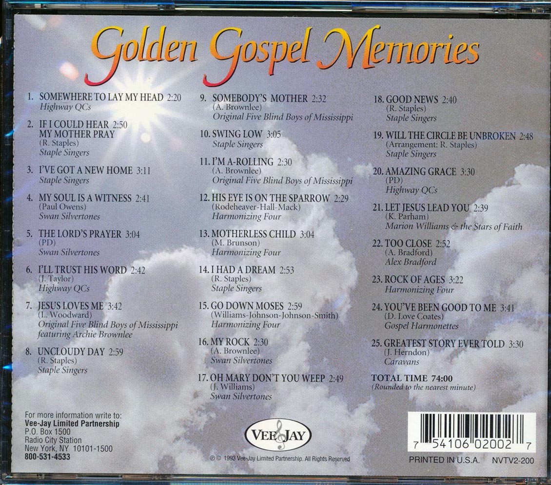 Staple Singers Swan Silvertones Highway QCs Etc Golden Gospel Memories Music CD