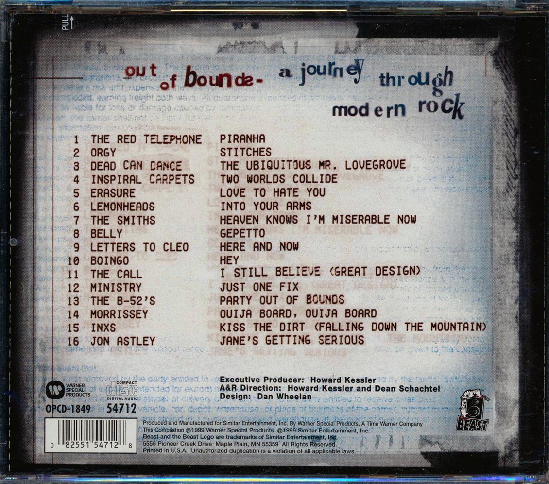 Morrissey, INXS, Dead Can Dance, The Smiths, Etc. - Out Of Bounds: A Journey Through Modern Rock Music CD