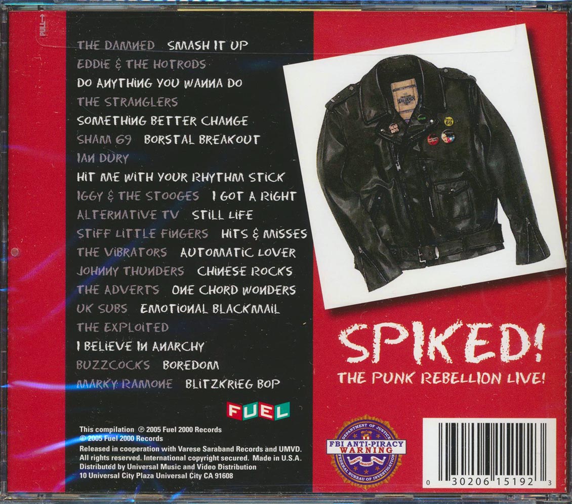 Sham 69, Johnny Thunders, Iggy & The Stooges, UK Subs, Buzzcocks, The Damned, Etc. - Spiked! The Punk Rebellion Live Music CD