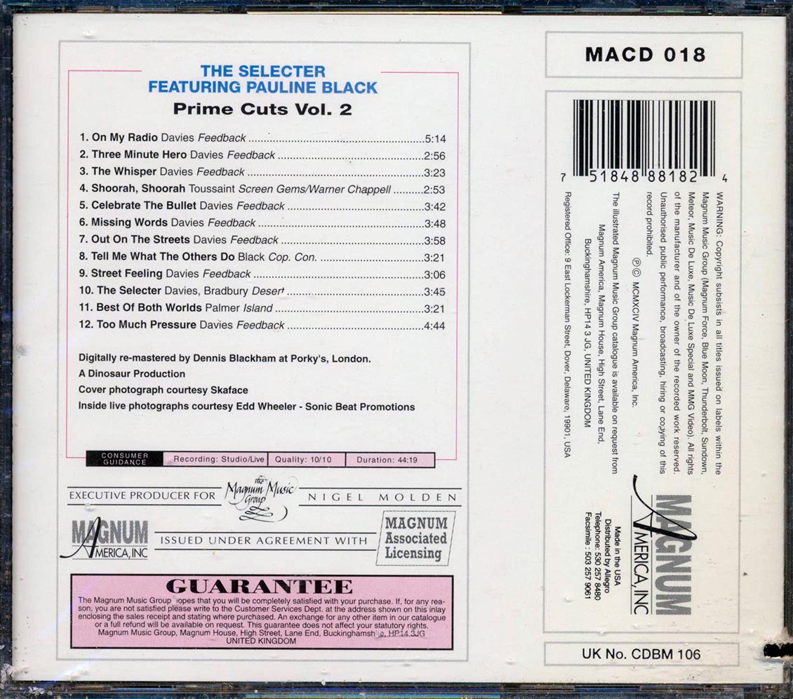 The Selecter Prime Cuts 2 featuring Pauline Black marked/ltd stock Music CD