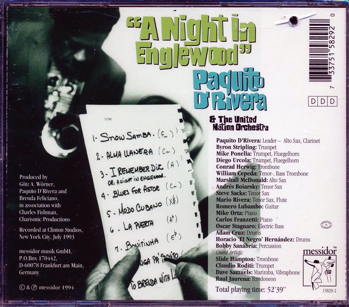 Paquito D'Rivera & The United Nation Orchestra - A Night In Englewood (marked/ltd stock) Music CD