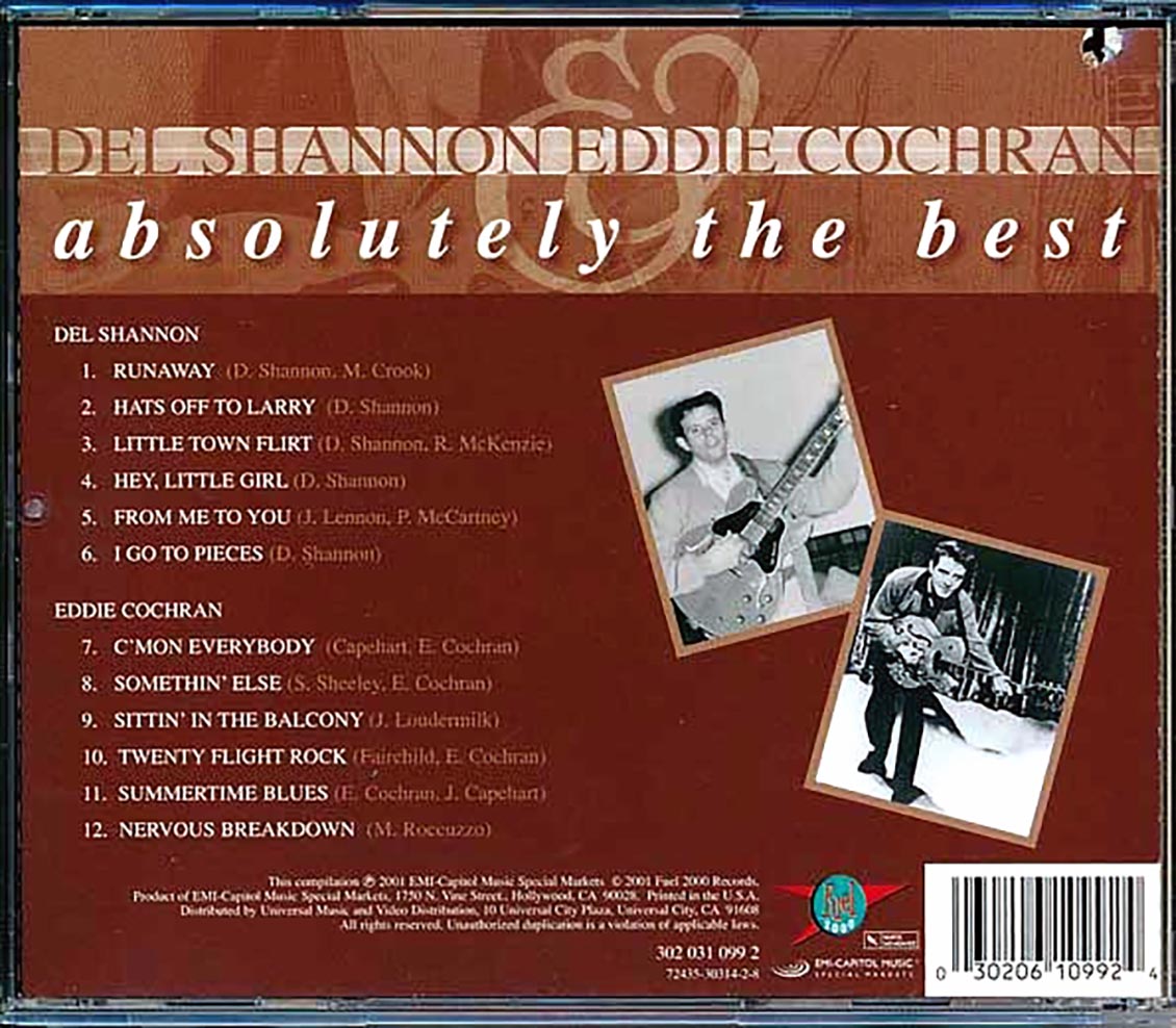 Del Shannon Eddie Cochran Absolutely The Best marked/ltd stock Music CD