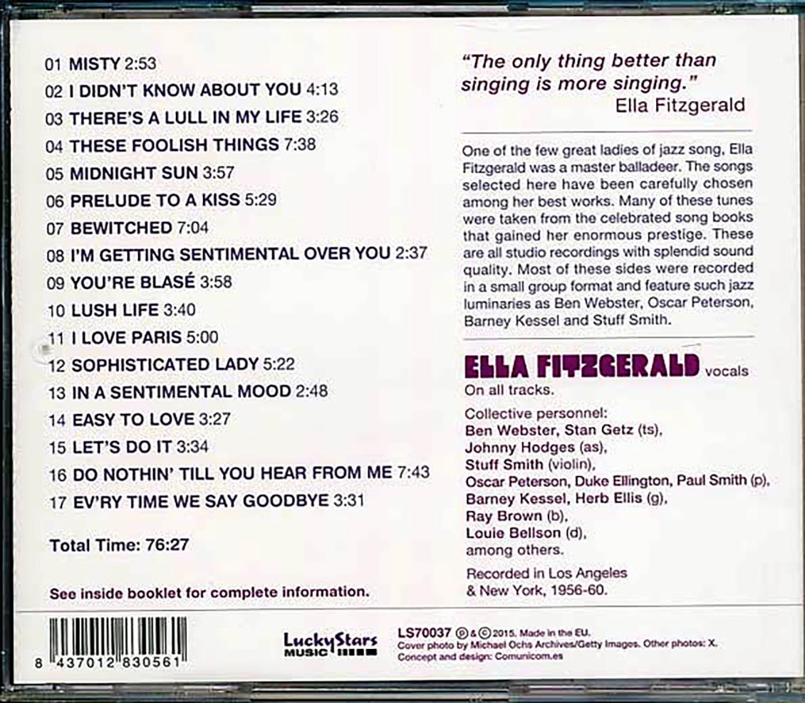 Ella Fitzgerald - Ella Fitzgerald Sings Ballads For Lovers Music CD
