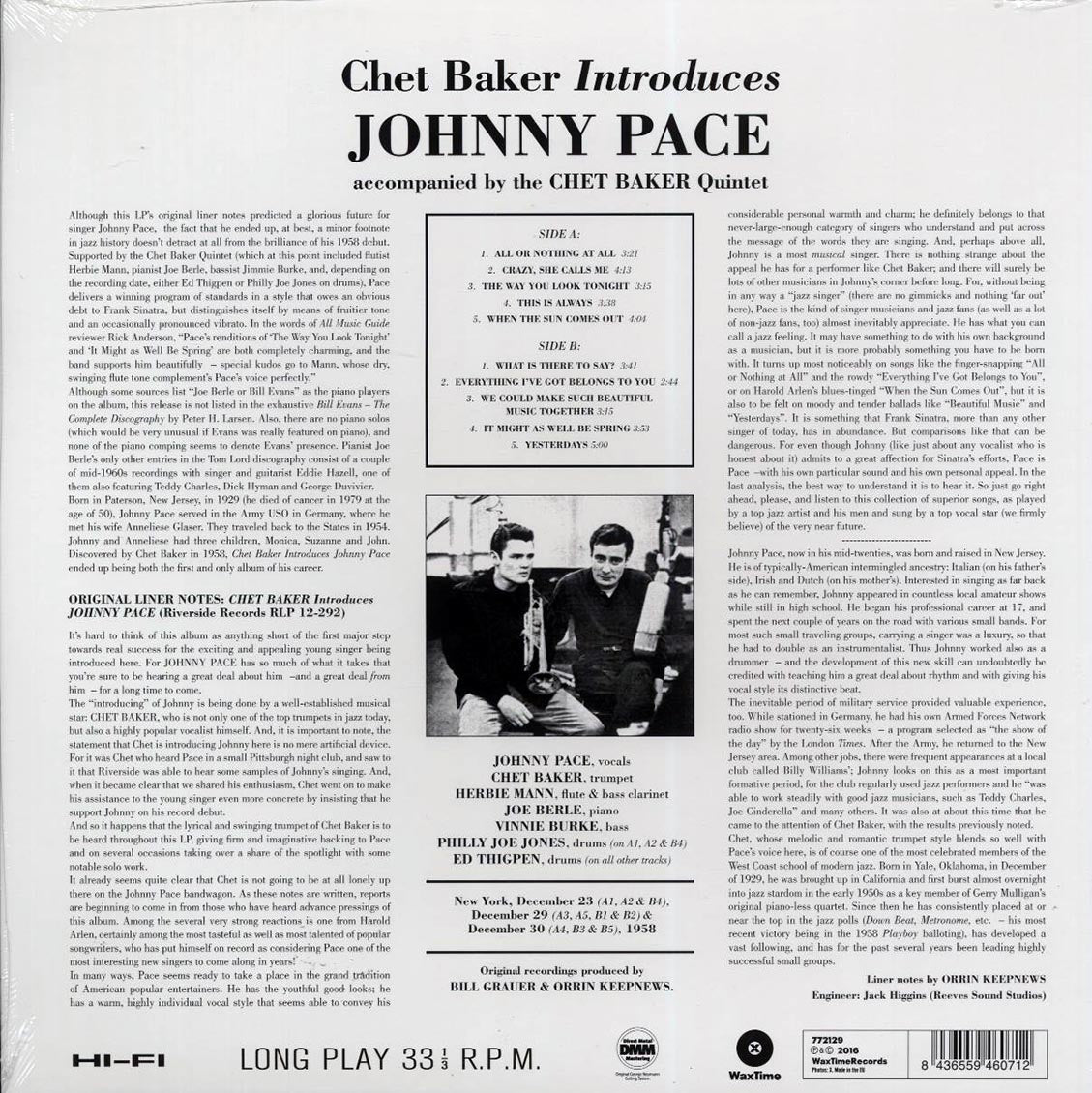 Chet Baker - Chet Baker Introduces Johnny Pace Accompanied By Chet Baker Quintet (ltd. ed.) (180g) Vinyl Record