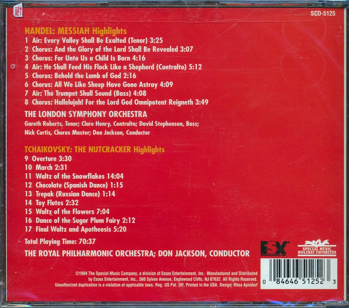 Handel, Tchaikovsky - Messiah And Nutcracker Highlights Music CD
