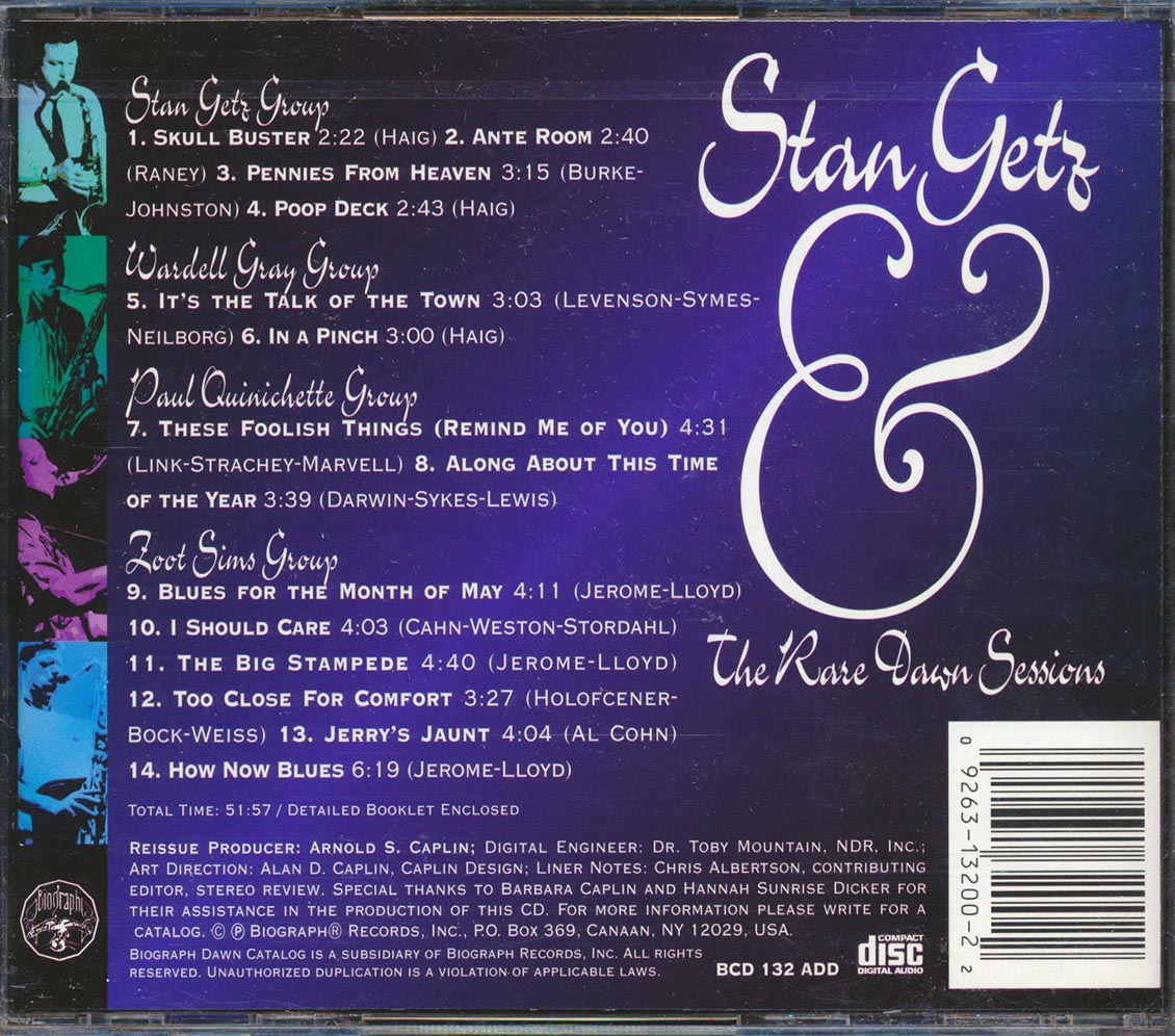 Stan Getz - The Rare Dawn Sessions With Stan Getz, Wardell Gray, Zoot Sims, Paul Quinchette Music CD