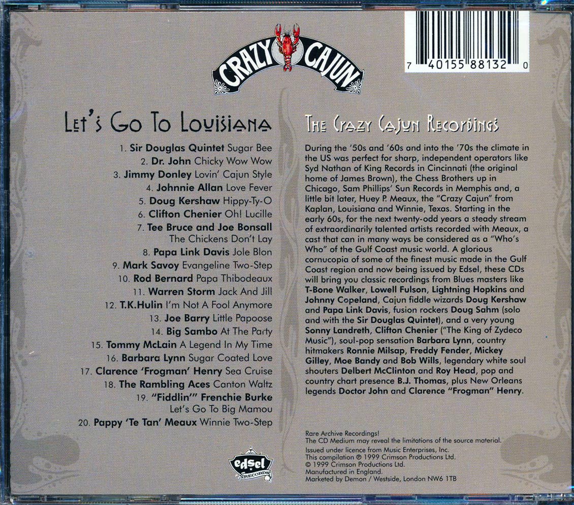 Sir Douglas Quintet, Dr. John, Jimmy Donley, Etc. - Let's Go To Louisiana: The Crazy Cajun Recordings (20 tracks) Music CD