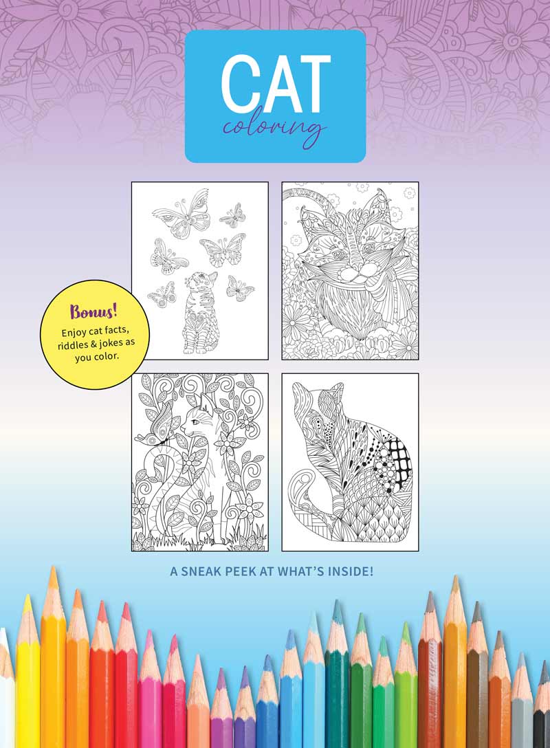Cat Coloring - 32 Spring Themed Designs, Felines & Florals, Kitties Sleeping, Playing, Posing, Cat Facts, Riddles, Jokes, Adult Coloring Book, Relax, Boost Creativity, Unwind, De-Stress & Create Art!