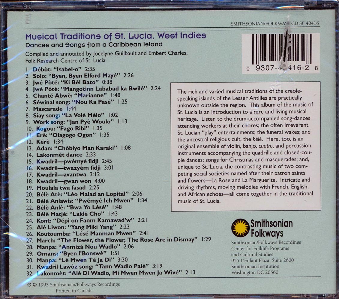 Various Musical Traditions Of St Lucia West Indies Dances And Songs From A Caribbean Island marked/ltd stock Music CD