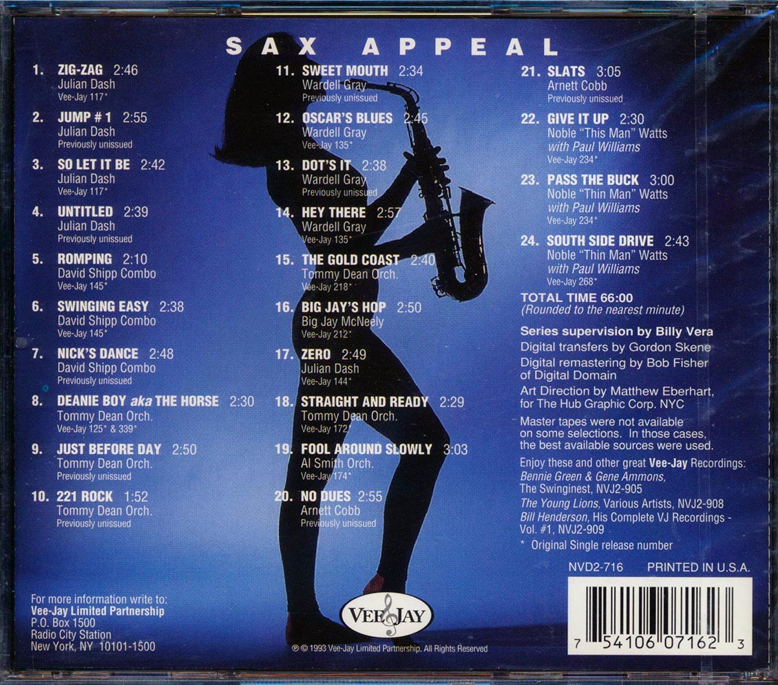 Julia Dash, David Shipp Combo, Tommy Dean Orchestra, Etc. - Sax Appeal Music CD