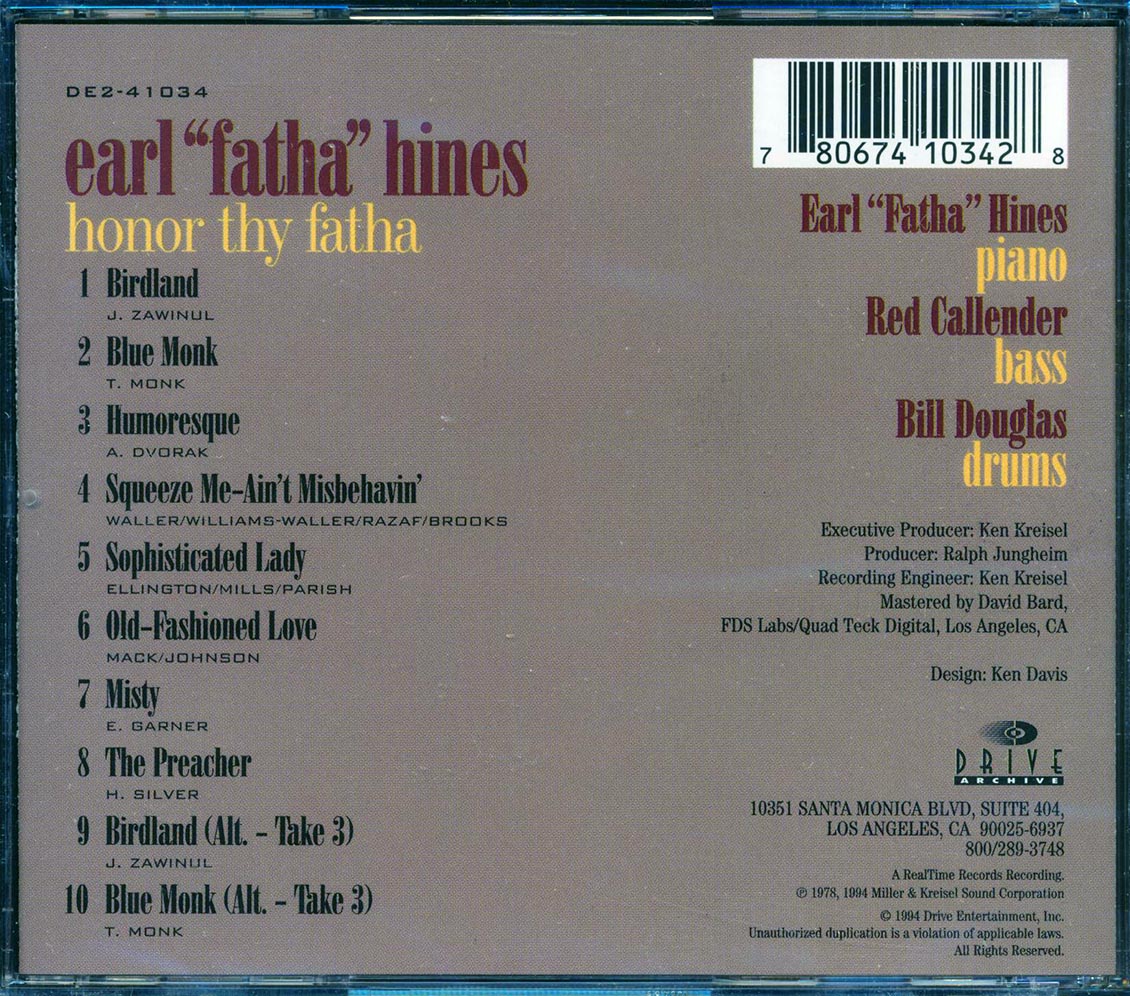 Earl Fatha Hines - Honor Thy Fatha Music CD