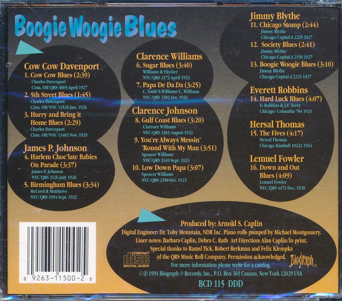 Cow Cow Davenport, Clarence Williams, Jimmy Blythe, Etc. - Boogie Woogie Blues Music CD