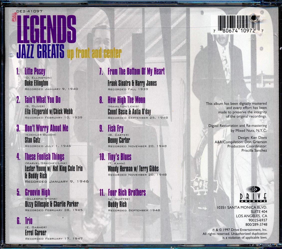 Frank Sinatra Duke Ellington Buddy Rich Count Basie Etc Legends Jazz Greats Up Front And Center marked/ltd stock Music CD